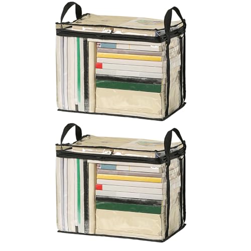 Hsyadazi 2 Stück Transparente Aufbewahrungstasche, faltbar, Mehrzweck-Organizer，32 x 24 x 25 cm – Staubdichte & wasserabweisende Dokumententasche für Bücher, Kleidung, Snacks (Schwarz) von Hsyadazi
