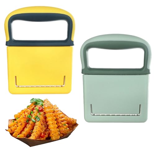 Hsyadazi 2 Stück Wellenmesser für Kartoffeln (Grün & Gelb) - Edelstahl Wellenschneider mit Schutzabdeckung - Für Pommes, Gemüse & Obst - Inkl. rutschfestem Griff von Hsyadazi