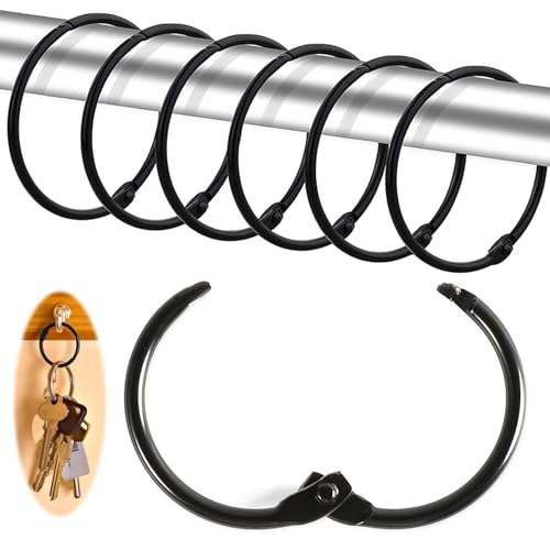 Hsyadazi 20 Stück Gardinen Ringe, Gardinenringe zum Öffnen, Duschvorhang-Ringe (50mm, Schwarz) – Metallclips für Gardinenstangen, Vorhänge und Duschvorhänge mit Schnappverschluss von Hsyadazi