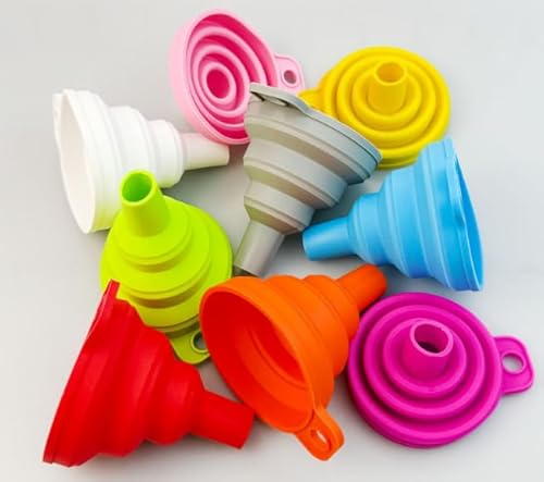 Hsyadazi 4 Stück faltbare Silikon-Trichter (2 groß + 2 klein) - Zusammenklappbarer Küchen-Trichter für Öl, Bier & Flüssigkeiten - Spülmaschinenfest & lebensmittelecht (mehrfarbig) von Hsyadazi