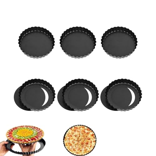 Hsyadazi 6 Stück Tartelette Förmchen mit Hebeboden, Mini Tarteform 4 Zoll (10cm/3 Zoll) - Antihaft-Backformen für Tartelettes, Quiches & Pies, Aus Kohlenstoffstahl, für Desserts & Obstkuchen von Hsyadazi