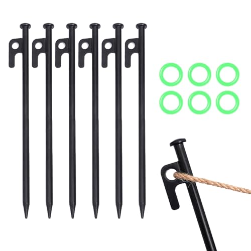 Hsyadazi 6 Stück Zeltheringe Sturmsicher, 25cm Lang Zelthaken mit Leuchtringen, Stabil Zeltnagel im Freien, Zelt Heringe Stahl Erdnägel, für Camping Outdoor Wandern von Hsyadazi