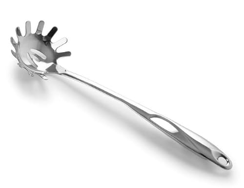 Hsyadazi Edelstahl-Spaghettilöffel (33cm) - Professionelle Nudelkelle mit Zähnen & Aufhängeloch, mit ergonomischem Griff - Hitzebeständiger Pastalöffel aus Edelstahl von Hsyadazi