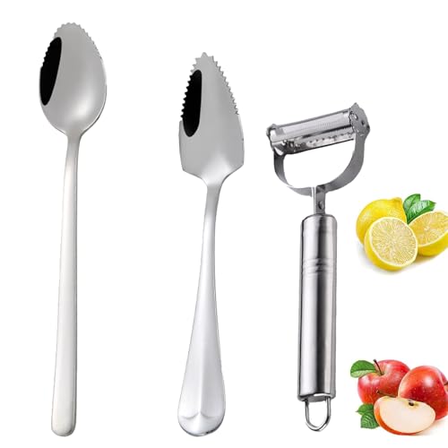 Hsyadazi Grapefruitlöffel 2pcs, Schälmesser 1pc, Dessertlöffel aus Edelstahl, mit Zacken, Kiwi Spoon, Obstlöffel mit Wellenschlif, Spülmaschinengeeignet Löffel Fruchtlöffel Hsyadazi Grapefruitlöffel 2pcs, Schälmesser 1pc, Dessertlöffel aus Edelstahl, mit Zacken, Kiwi Spoon, Obstlöffel mit Wellenschlif, Spülmaschinengeeignet Löffel Fruchtlöffel von Hsyadazi
