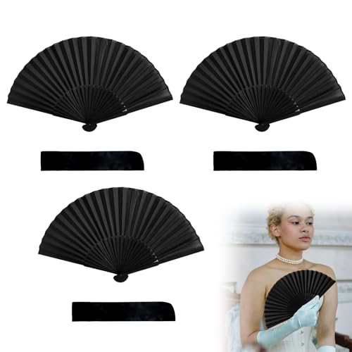 Hsyadazi 3 Stück Faltbare Fächer, Seiden-Faltfächer - Elegante Vintage Handventilatoren, Traditionelle Asiatische Klappfächer in Schwarz für Hochzeiten, Partys, Wand Deko Hsyadazi 3 Stück Faltbare Fächer, Seiden-Faltfächer - Elegante Vintage Handventilatoren, Traditionelle Asiatische Klappfächer in Schwarz für Hochzeiten, Partys, Wand Deko von Hsyadazi