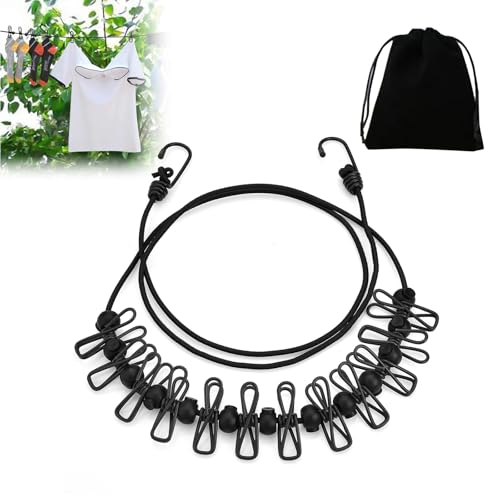 Hsyadazi Tragbare Wäscheleine, Elastische Verstellbare Wäscheleine, Wäscheleine Ausziehbar, 180-360 cm, Wäscheleine mit 12 Draht-Clips für Reise Urlaub Outdoor Camping Wohnheim von Hsyadazi