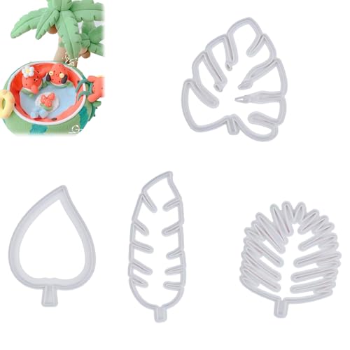 Hsyadazi Tropische Blatt-Ausstechformen Set - 4 Stück Hawaii Palmenblatt Keksformer aus Kunststoff - Für Fondant, Zuckerguss & Plätzchen - Backzubehör mit 4 Größen - Luau Party Deko von Hsyadazi