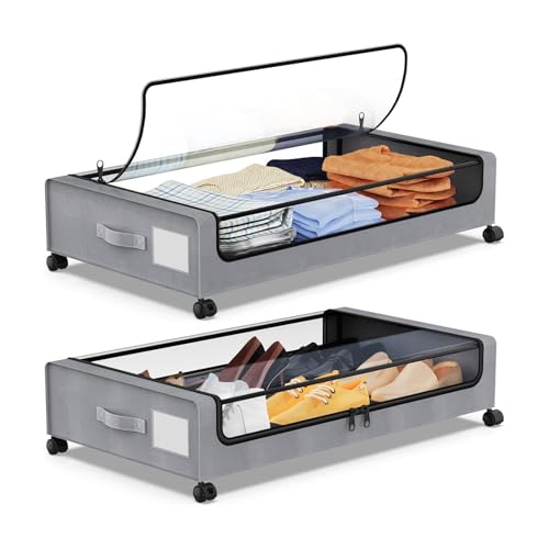Hsyan 2 Stück Unterbett Aufbewahrungsbox 50L Unterbettkommode mit Rollen Bettkasten Organizer mit PVC Deckel Unterbettbox für Kleidung Schuhe Decken Bettwäsche, 2er-Pack Hsyan 2 Stück Unterbett Aufbewahrungsbox 50L Unterbettkommode mit Rollen Bettkasten Organizer mit PVC Deckel Unterbettbox für Kleidung Schuhe Decken Bettwäsche, 2er-Pack von Hsyan