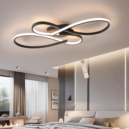 Hsyyz Deckenlampe Modern LED Deckenleuchte Dimmbar,Wohnzimmerlampe mit Fernbedienung,Kreativer Deckenbeleuchtung aus Aluminium,Innenbeleuchtung,Kronleuchter,Beleuchtung,Esszimmerlampe (Schwarz, 60CM) von Hsyyz