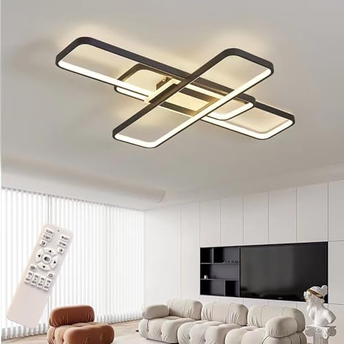 Hsyyz Dimmbar LED Deckenleuchte Modern Dimmbar mit Fernbedienung Schlafzimmer Deckenbeleuchtung für Küche Flur Esszimmer,Schwarz Metall Design Wohnzimmerlampe (120, Watt) von Hsyyz