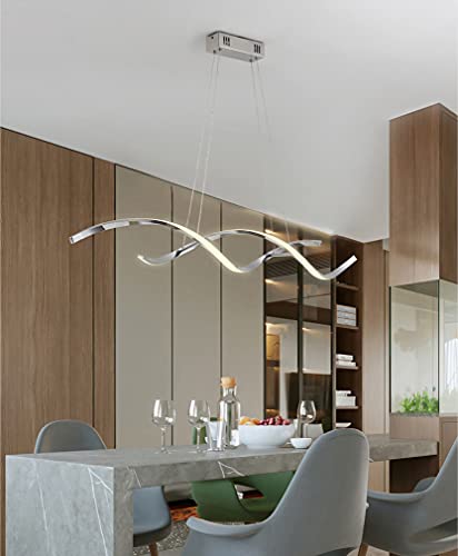 Hsyyz Hängelampe/mit Fernbedienung LED Pendelleuchte Moderner Esstisch Dimmbare Deckenleuchte Höhe Verstellbarer Kronleuchter Spiral Design Pendelleuchte, für Wohnzimmer Restaurant Küche (Chrom) von Hsyyz