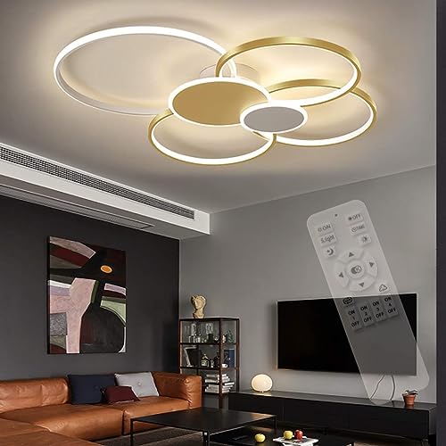 Hsyyz LED Deckenlampe Dimmbar Modern Deckenleuchte Wohnzimmer Deckenlicht,Metall Acryl Pendelleuchte Mit Fernbedienung,für Wohnzimmer Schlafzimmer Küche Esszimmer (100CM, Gold + Weiß) von Hsyyz