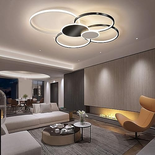 Hsyyz LED Deckenlampe Dimmbar Modern Deckenleuchte Wohnzimmer Deckenlicht,Metall Acryl Pendelleuchte Mit Fernbedienung,für Wohnzimmer Schlafzimmer Küche Esszimmer (100CM, Weiß + Schwarz) von Hsyyz