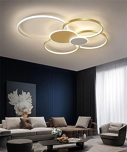 Hsyyz LED Deckenlampe Dimmbar Modern Deckenleuchte Wohnzimmer Deckenlicht,Metall Acryl Pendelleuchte Mit Fernbedienung,für Wohnzimmer Schlafzimmer Küche Esszimmer (80CM, Gold + Weiß) von Hsyyz