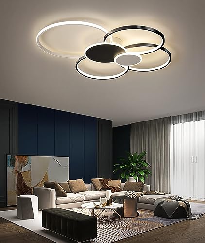 Hsyyz LED Deckenlampe Dimmbar Modern Deckenleuchte Wohnzimmer Deckenlicht,Metall Acryl Pendelleuchte Mit Fernbedienung,für Wohnzimmer Schlafzimmer Küche Esszimmer (80CM, Weiß + Schwarz) von Hsyyz