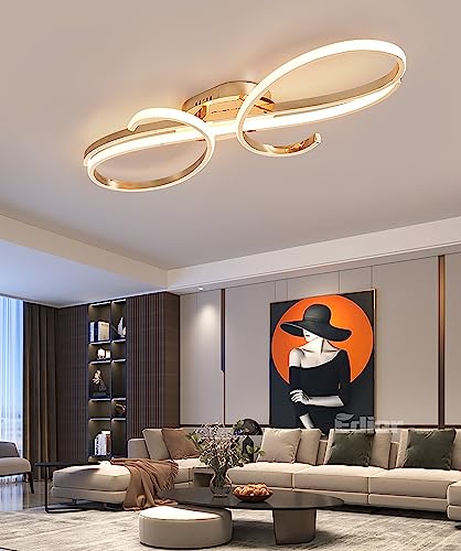 Hsyyz LED Deckenleuchte Dimmbar Esstisch Deckenleuchte Wohnzimmer Metall Deckenleuchte mit Fernbedienung Designleuchte Schlafzimmer Küche Büro-Deckenleuchte (Gold, L60cm/45W) von Hsyyz