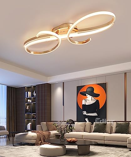 Hsyyz LED Deckenleuchte Dimmbar für Esstisch, Wohnzimmer, Schlafzimmer, Küche, Büro - Metall Designleuchte mit Fernbedienung (Gold, L80cm/60W) von Hsyyz