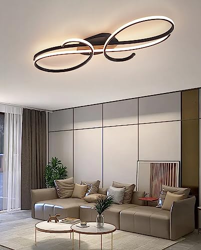 Hsyyz LED Deckenleuchte Dimmbar Esstisch Deckenleuchte Wohnzimmer Metall Deckenleuchte mit Fernbedienung Designleuchte Schlafzimmer Küche Büro-Deckenleuchte (Schwarz, L80cm/60W) von Hsyyz