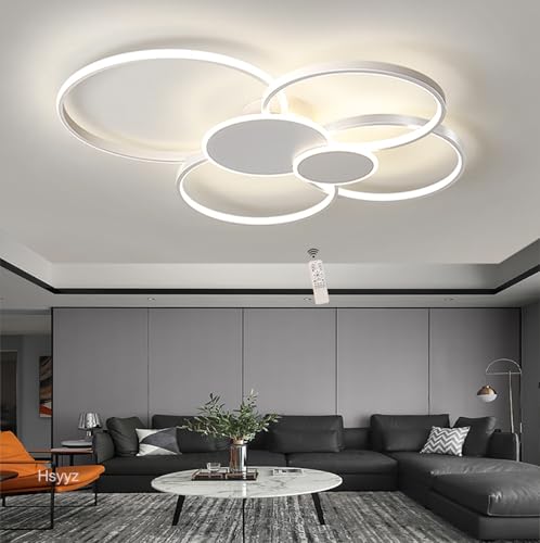 Hsyyz LED Deckenleuchte Dimmbar Wohnzimmer Deckenlampe mit Fernbedienung Modern Chic Wohnzimmerlampe Kreatives Design Metall Acryl Beleuchtung Wohnzimmer Kronleuchter (Weiß, 80cm/72W) von Hsyyz