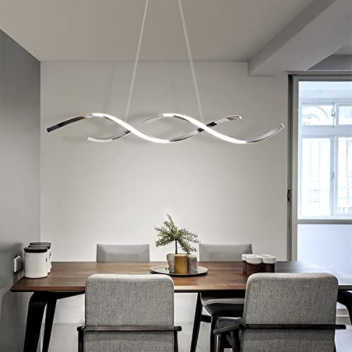 Hsyyz LED Pendelleuchte Esstisch, Dimmbar Hängeleuchte mit Fernbedienung, Modern Hängelampe höhenverstellbar im Wellenförmig Design, Kronleuchter für Wohnzimmer Küche Bar Esszimmer Schlafzimmer von Hsyyz