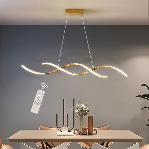 Hsyyz LED Pendelleuchte Esstisch, Dimmbar Hängeleuchte mit Fernbedienung, Modern Hängelampe höhenverstellbar im Wellenförmig Design, Kronleuchter für Wohnzimmer Küche Bar Esszimmer Schlafzimmer von Hsyyz