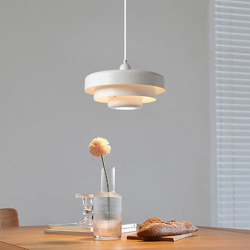 Pendelleuchte Dimmbare Esstisch Hängend Lampe Wohnzimmer Hängeleuchte Esstischlampe Höhenverstellbar Küchen decke Pendellampe,E27 Fassung für max. 40W,Kronleuchter für Küche Bar Esszimmer (weiß) von Hsyyz