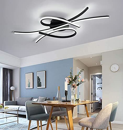 Wohnzimmer LED Deckenleuchten Dimmbar Wohnzimmer Deckenleuchte mit Fernbedienung Moderne Schlafzimmer Lampe Kreative Metall Acryl Design Deckenleuchte,Hängelampe für Büro,Innenbeleuchtung,(Schwarz) von Hsyyz