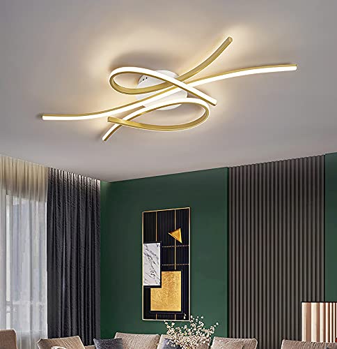 Wohnzimmer LED Deckenleuchten Dimmbar Wohnzimmer Deckenleuchte mit Fernbedienung Moderne Schlafzimmer Lampe Kreative Metall Acryl Design Deckenleuchte,Hängelampe für Büro,Innenbeleuchtung, (Weiß+Gold) von Hsyyz