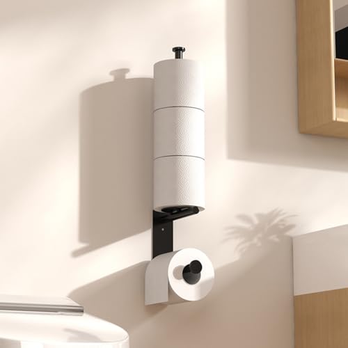 Ohne Bohren Toilettenpapierhalter mit Ablage - Klopapierhalter mit Feuchttücherbox Klorollenhalter Holz WC Rollenhalter für Badzimmer von Htlxlm