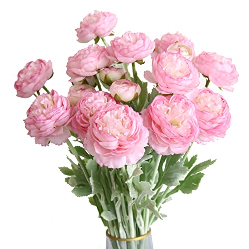 Künstliche Ranunkel-Blumen mit echtem Stiel, Seide, Ranunkel-Blumen für Haushaltsarrangement (Rosa, Violett), 6 Stück von Htmeing