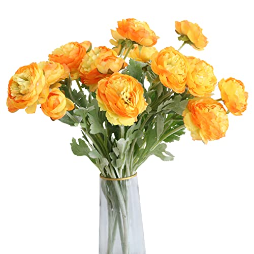 Künstliche Ranunkel-Blumen mit echtem Stiel, Seide, Ranunkeln für Haushaltsarrangement, Orange, 6 Stück von Htmeing