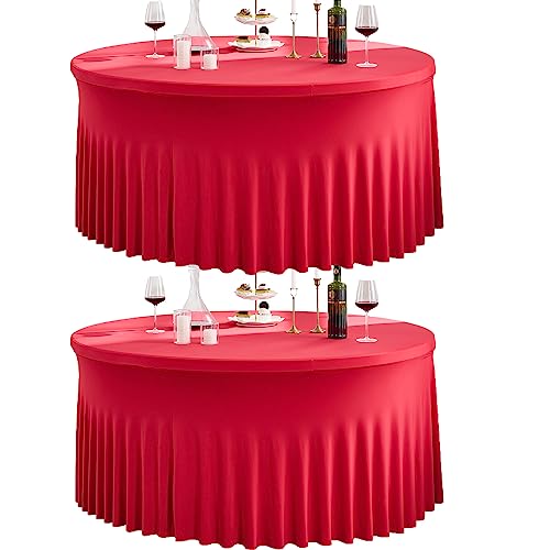 2 Pack Dehnbare Spandex Rot Runde Tischdecke für 150cm Tisch, Strecth Runde Tischdecke 300 cm für Bankett, Hochzeitsempfang, Buffettisch, Party, Geburtstag, Urlaub, Abendessen von Htper