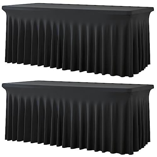 2 Pack Schwarz Dehnbare Spandex Tischdecke für 1.8m Rechteckige Tisch, Waschbare und knitterfreie Stretch Tischdecke Rechteckig für Partys Veranstaltungen, Hochzeiten, Bankette, [183Lx76Wx76H] cm von Htper