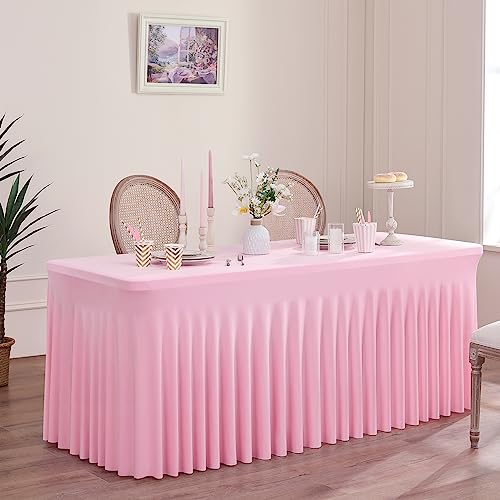 Rosa Dehnbare Spandex Tischdecke für 1.8m Rechteckige Tisch, Waschbare und knitterfreie Stretch Tischdecke Rechteckig für Partys Veranstaltungen, Hochzeiten, Bankette, [183Lx76Wx76H] cm von Htper