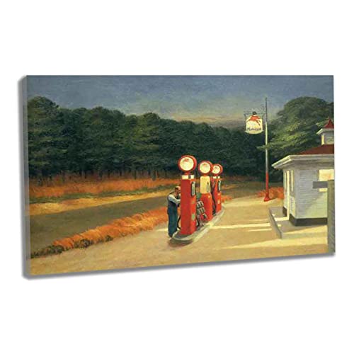 Edward Hopper《Gas》 Leinwand Poster Home Decor Gemälde Nordic HD Gedruckt Bilder Rahmen Wand Kunst Wohnzimmer zimmer（90x144cm） 35x57inch,Gerahmt von Htt-Kup-Rpp