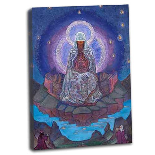 Htt-Kup-Rpp Nicholas Roerich《The Mother World 》Bilder Leinwand Küche Wandbilder Wohnzimmer für Schlafzimmer Dekoration Wohnung Home Deko Kunstdruck fertig zum Aufhängen（20x30cm） 8x12inch,Gerahmt von Htt-Kup-Rpp