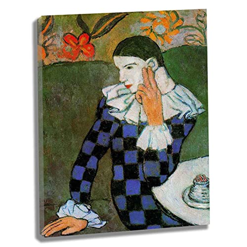 Htt-Kup-Rpp Pablo Picasso《Harlequinneigung1》Wandkunst Bilder Leinwand Küche Wandbilder Wohnzimmer für Schlafzimmer Deko Wohnung Home Deko Kunstdruck fertig zum Aufhängen（30x39cm） 12x15inch,Gerahmt von Htt-Kup-Rpp