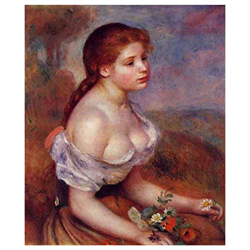 Pierre-Auguste Renoir《Mädchen mit Gänseblümchen》Leinwand Wanddekoration Bild für Schlafzimmer Büro Wohnkultur Geschenk Drucke Gedruckt Malerei Wohnzimmer Wand Kunst(Ungerahmt,30x36cm12x14inch von Htt-Kup-Rpp