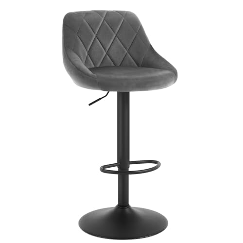 Httxyp Barhocker Barstuhl 1er, Gute gepolsterte Sitzfläche aus Samt, Höhenverstellbar, 360° Drehbar, Farbwahl, in Dunkelgrau von Httxyp