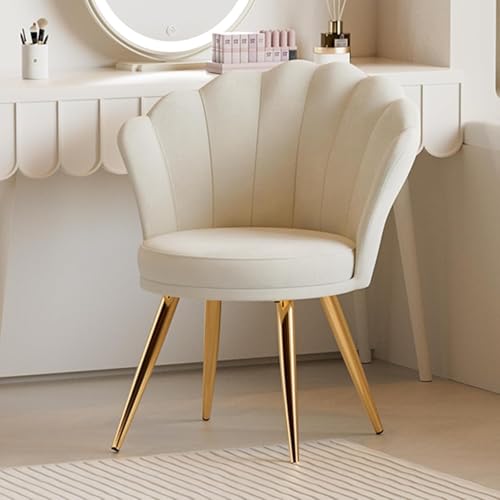 Httxyp Esszimmerstühle Samt • Muschelsessel mit Rückenlehne & Armlehnen • Schminktisch Stuhl • Polstersessel Elegant • Akzentstuhl mit Gold Metallbeinen Accent Chair • Weiß von Httxyp