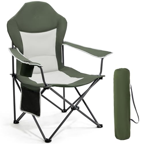 Httxyp Luxus Campingstuhl Faltbar 160 KG Belastbar Ultragroß mit Hochlehner Bequem Gepolster Klappstuhl Camping Garten Balkon Strand, Camping Stuhl Sessel Gartenstuhl Anglerstuhl von Httxyp