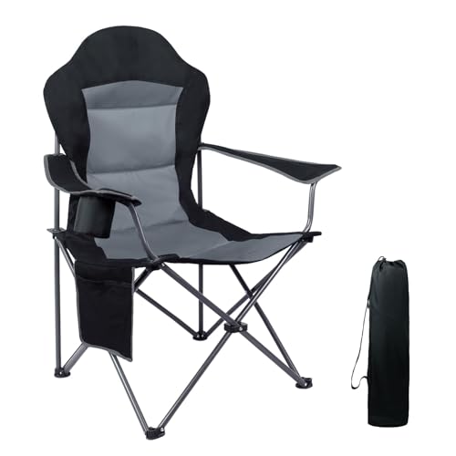Httxyp Luxus Campingstuhl Faltbar 160 KG Belastbar Ultragroß mit Hochlehner Bequem Gepolster Klappstuhl Camping Garten Balkon Strand, Camping Stuhl Sessel Gartenstuhl Anglerstuhl von Httxyp