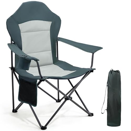 Httxyp Luxus Campingstuhl Faltbar 160 KG Belastbar Ultragroß mit Hochlehner Bequem Gepolster Klappstuhl Camping Garten Balkon Strand, Camping Stuhl Sessel Gartenstuhl Anglerstuhl von Httxyp