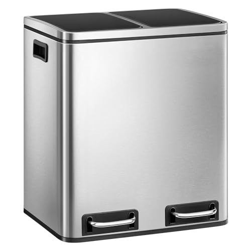 Httxyp Mülleimer Küche, 2 x 15 Liter, Mülltrennsystem 2 Fächer, inklusive 15 Müllbeutel, Abfalleimer, Treteimer, recycelbare Abfälle, Biomüll, Softclose-Deckel, metallicsilber-tintenschwarz Httxyp Mülleimer Küche, 2 x 15 Liter, Mülltrennsystem 2 Fächer, inklusive 15 Müllbeutel, Abfalleimer, Treteimer, recycelbare Abfälle, Biomüll, Softclose-Deckel, metallicsilber-tintenschwarz von Httxyp