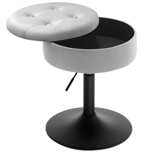 Schminkhocker, Sitzhocker mit Stauraum, Barhocker niedrig drehbar, Hocker höhenverstellbar, Drehhocker für Bar Schminktisch Kücheninsel Tresen, Kunstleder, Hellgrau von Httxyp