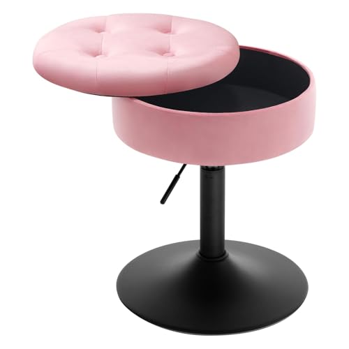 Schminkhocker, Sitzhocker mit Stauraum, Barhocker niedrig drehbar, Hocker höhenverstellbar, Drehhocker für Bar Schminktisch Kücheninsel Tresen, Kunstleder, Rosa von Httxyp