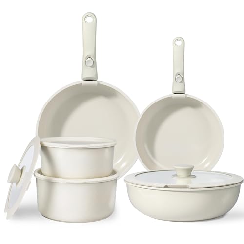 Topfset mit Abnehmbarer Griff, 11-Teilig Topfsets Pfannenset mit Keramik Antihaft Beschichtet, Topfset Induktion Kochtopf Set, Backofenfest, für Alle Herdarten, Weiß Topfset mit Abnehmbarer Griff, 11-Teilig Topfsets Pfannenset mit Keramik Antihaft Beschichtet, Topfset Induktion Kochtopf Set, Backofenfest, für Alle Herdarten, Weiß von Httxyp