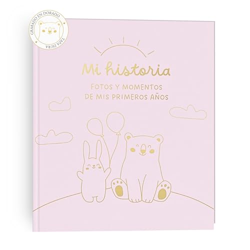 HuBorns - Mein Erstes Jahr Babyalbum bis 5 Jahre zum Einkleben von Fotos und Schreiben mit 50+ Seiten und Stickern, Fotoalbum Baby Mädchen und Jungen, Erinnerungsbuch Ideal als Geschenke zur Geburt von HuBorns