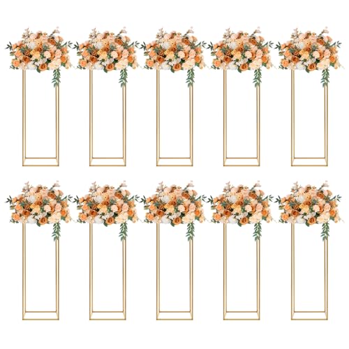 HuKaiL 10 Stück Gold Blumenständer Metall, Hochzeitsvase Blumensäule Quadratisch, Goldvasen Säule Dekosäule Pflanzenständer für Hochzeit Herzstück Tische Wohnzimmer Cafe, 27*27*80cm HuKaiL 10 Stück Gold Blumenständer Metall, Hochzeitsvase Blumensäule Quadratisch, Goldvasen Säule Dekosäule Pflanzenständer für Hochzeit Herzstück Tische Wohnzimmer Cafe, 27*27*80cm von HuKaiL