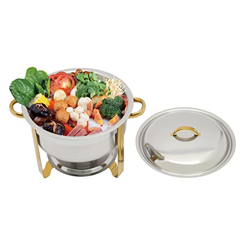 HuKaiL 5L Edelstahl Warmhaltebehälter, Rund Speisewärmer Chafing Dish mit Ständer, Warmhaltegerät Buffetwärmer mit 10kg Tragfähigkeit für Cafeterias, Hotel, Schulkantinen, Bankette, 42 * 32cm, Gold HuKaiL 5L Edelstahl Warmhaltebehälter, Rund Speisewärmer Chafing Dish mit Ständer, Warmhaltegerät Buffetwärmer mit 10kg Tragfähigkeit für Cafeterias, Hotel, Schulkantinen, Bankette, 42 * 32cm, Gold von HuKaiL